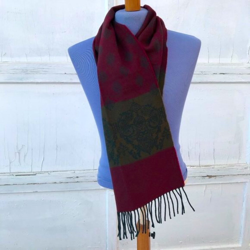 Boulevard Club 100% Lambswool Woven Neck Scarf Burgundy 11.5x51" Made in Germany